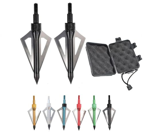 AMEYXGS 12pcs Pfeilspitzen 100 Grain Jagdspitzen Bogenschießen Broadheads Pfeilspitzen mit Box für die Jagd Praxis schießen (Schwarz+Box)