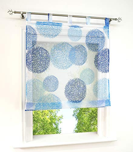 BAILEY JO Raffrollo mit Kreis-Motiven Druck Design Rollos Voile Transparent Vorhang (BxH 120x140cm, Blau Kreis mit Schlaufen)