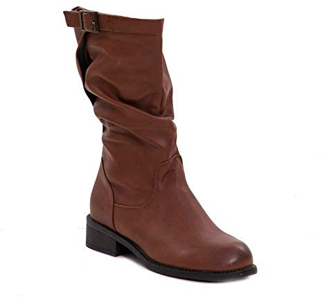 Toocool - Scarpe Donna Stivali Biker Motociclista Ecopelle Casual Fibbia LO-991 [39,Marrone]