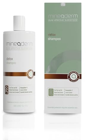 Mineaderm Detox Shampooing végétalien et sans sulfate avec huile d'arbre à thé, extrait de pépins de raisin et acides aminés – Nettoie en profondeur et purifie les cuir chevelus gras et sensibles