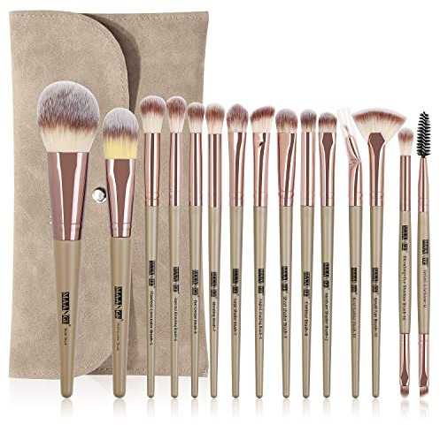 Pennelli per il trucco MAANGE 15Pcs Set di pennelli per il trucco con borsa per il trucco Pennelli per trucco professionale Pennello per fondotinta sintetico Set di pennelli per trucco