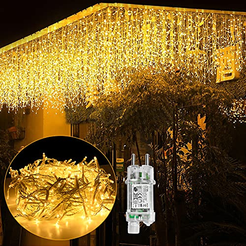 UISEBRT LED Lichterkette Lichtervorhang 10m für Außen Innen - 400 LEDs Warmweiß Lichterkettenvorhang mit 8 Modi, IP44 Wasserfest für Weihnachten Halloween Party Garten (10m, Eisregen Lichterkette)
