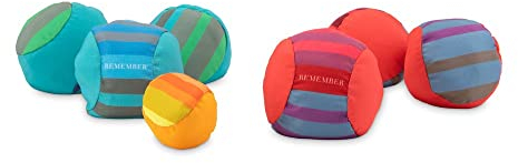 Remember Soft-Boccia Spiel Set - Boule Kugeln mit farbenfrohem Design, wasserabweisend, waschbar und vielseitig - Inkl. Transportnetz