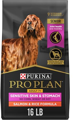 Purina Pro Plan Sensitive Skin and Stomach Dry Dog Food Senior Adult 7 Plus Salmon and Rice Formula - 16 lb. Bag