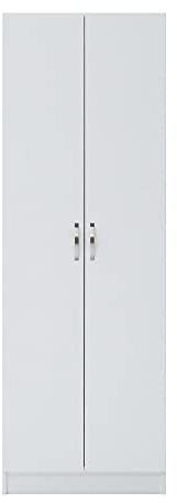 Timber Art Design UK 2 Door Double Wardrobe with Hanging Rail and Metal Handles For Living Room, Bedroom Modern Furniture Storage Shelving Unit White Cupboard - H180cm x W60cm x D45cm