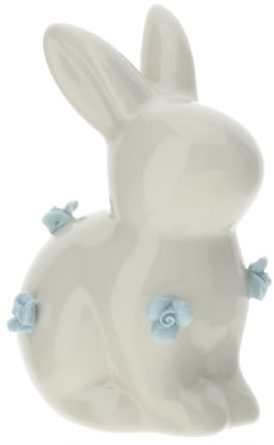 HERVIT 29365 CONIGLIO PORCELLANA 10CM BIANCO C/FIORI BLU 1PZ