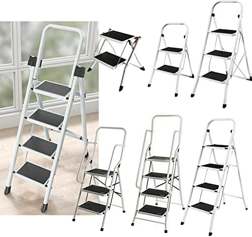 Folding Step Ladder for Home & Kitchen, 2 Step Ladder Anti-Slip Tread, Portable Metal Step Ladder, Easy to Store, 330LB Capacity