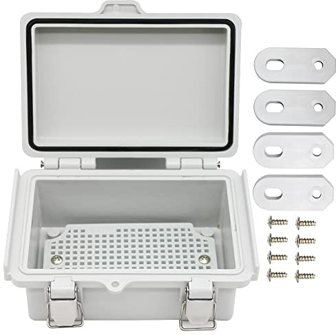 AIRTAK Mini Grey Watertight Junction Box Hinged Cover with Stainless Steel Latch Outdoor Weatherproof Custom PVC Plastic Enclosure Box for Project with Mounting Plate 5.9×3.9×2.8 inch(150×100×70mm)