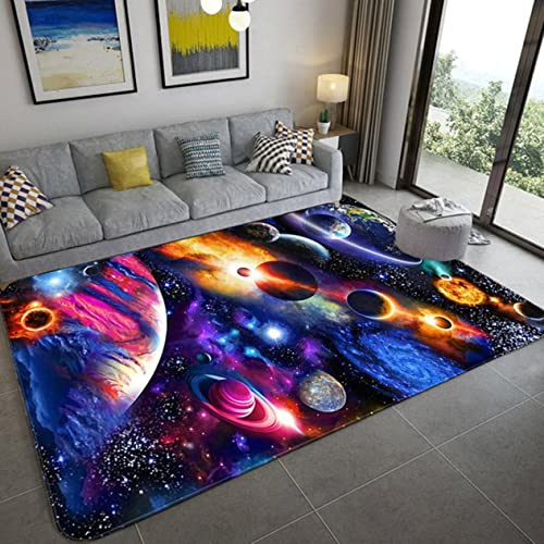 Xisnuient Galaxis Sternenklarer Himmel Teppich Kinder Teenager Jungen Spielmatte Cartoon 3D Weltraum Planet Gedruckt Teppich Wohnzimmer Schlafzimmer Dekoration Baby Krabbel Matte (Farbe 1,160x200 cm)