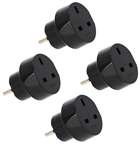 4er Set LED Universum Reiseadapter für GB England Zypern Hong Kong V.A.Emirate Stecker (Typ G) auf Schutzkontakt-/Euro-Steckdose (Typ F) - schwarz | Reisestecker Steckdosenadapter 1508530