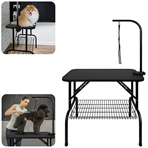 XMTECH Trimmtisch für Hunde, Höhenverstellbar Hundepflegetisch Hundefriseur Tisch Hunde Badetisch Faltbarer Pflegetisch für Hunde Katzen bis 60 KG, 80,5 x 46 x 76 cm