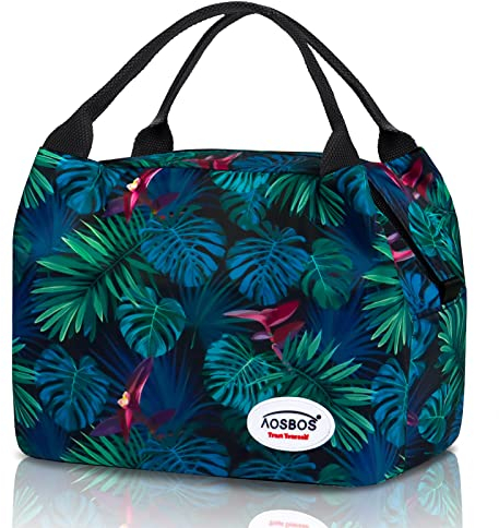 Kleine Kühltasche Für unterwegs Mini Lunchtasche Damen Lunch Bag Isoliertasche Meal Prep Tasche Fahrrad Frühstücktasche Faltbar Thermotasche 8,5L Blätter Grün