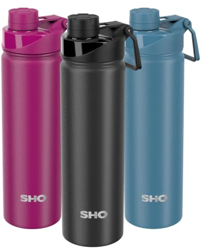 SHO Sports Water Bottle Insulated Stainless Steel (660ml Jet Black)