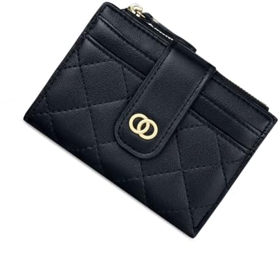 SUNAVY® Mini Geldbörse Damen Klein Viele Fächer Mit 8 Kartenfäche und Münztasche Kleines Portemonnaie Damen Leder RFID Schutz Geldbeutel Damen Klein (Schwarz)