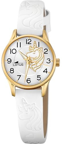 LOTUS Reloj Niña Analógico de Cuero Blanco - Movimiento de Cuarzo - Reloj Infantil - Cristal de Alta Resistencia - Clásico 18574/F - con Pulsera de Regalo - Junior Collection
