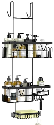 Kegii Duschablage zum Hängen, Duschregal ohne Bohren mit Seifenablage, Duschkorb zum Hängen, Badezimmer Regal Schwarz mit Haken