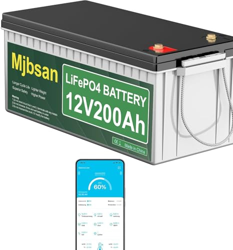 Mjbsan 12 V 200 Ah LiFePO4 bilbatteri med inbyggd 200 A BMS, 2 560 Wh litiumbatteri, 4 000+ cykler, perfekt för husbil, solceller, husvagn, båt och camping