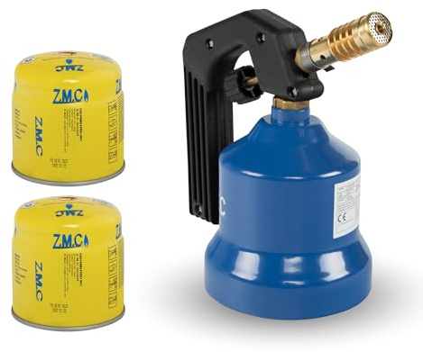 Z.M.C Gasbrenner 2,2 kW + 2 Gaskartuschen 190 g, Flambierbrenner, Bunsenbrenner, Küchenbrenner mit einstellbarer Flamme, Brenneraufsatz für Camping, Lötbrenner, Lötlampe zum Weich- oder Hartlöten