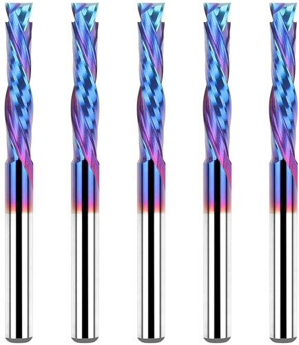 EANOSIC 5PCS Carbide Compression Router Bit Up&Down End Mills 1/8 inch Shank with 1/8 inch Cutter for CNC Mill Machine Wookwork 3D Profile Detail Engraver Carving