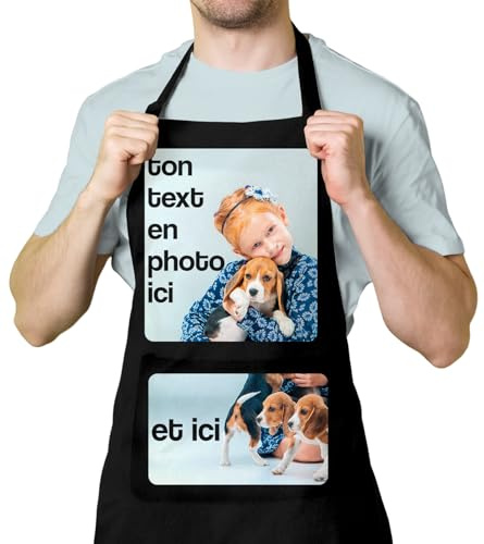BLAK TEE — Tablier Personnalisé avec Texte et Photo — Tablier de cuisine Femme — Tablier cuisine Homme — Cadeau Personnalisé — 100% Coton — Col et poche avant réglables