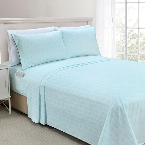 Elegant Comfort Softest and Coziest 6-Piece Sheet Set - 1500 Premium Hotel Quality Microfiber - Deep Pocket, Wrinkle Resistant 6-Piece Wave Pattern Bed Sheet Set, Full, Wave Aqua