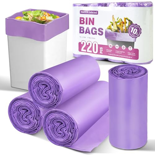 PANSUN Selected 10L Bin Bags 220 Count, Small Pedal Purple Bin Liners | Unscented Garbage Bag with Strong Material, Ideal for Kitchen, Bathroom, Toilet and Home Pedal Trash Can