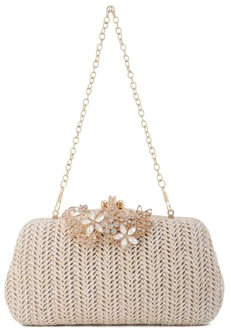 Syrads Bolsos de Mujer de Noche de Playa de Cóctel de Fiesta de Boda de Hombro, Beige