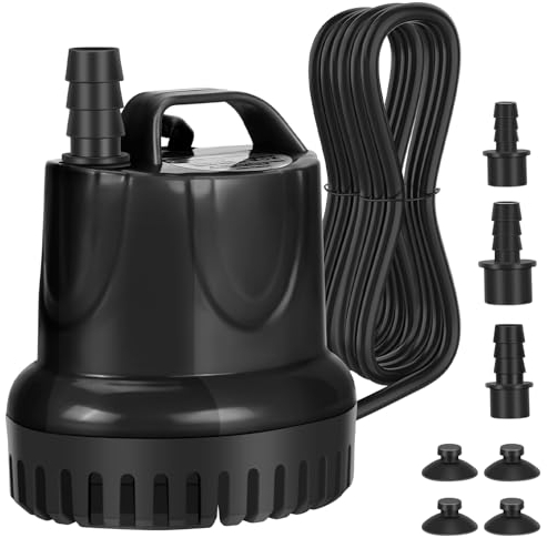 25W Submersible Water Pump 1200L/H High Flow Submersible Pumps Dry Burning Protection with Ultra Quiet Design for Fountains,Fish Tank,Hydroponics, Ponds, Aquariums (Black)