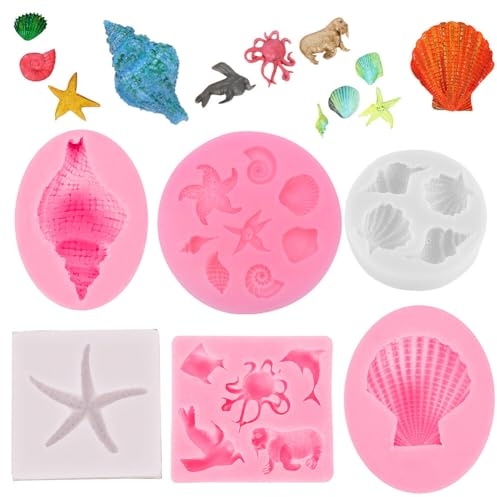 3D Ozean Tier Silikon Backformen,Asudaro Muschel Animal Tortendeko für Kuchen Fondant, Muschel, Seestern, Backformen,Silikon Fondant Formen Tiere
