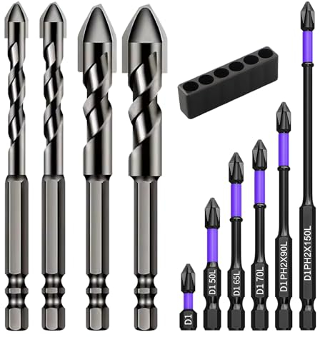 10 Piece High Hardness Skewed Head Eccentric Drill Crooked Tip Eccentric Drill Bit, Magnetic Drill Bits, D1 Anti-Slip and Shock-Proof Bits with Phillips Screwdriver Bits, Portable (1)