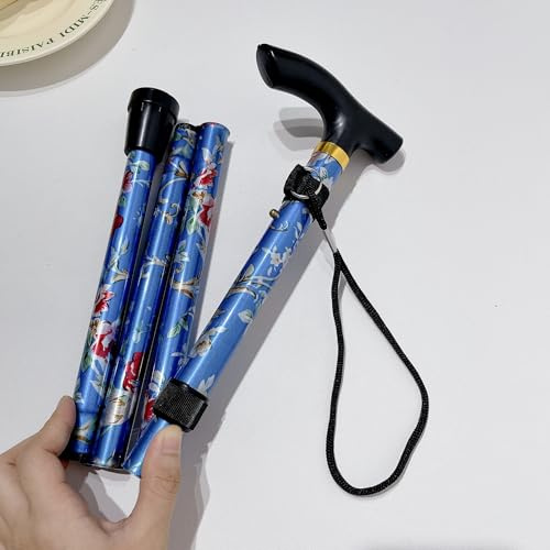 Canne de marche pliable réglable en hauteur en aluminium avec motif floral fantaisie, durable, télescopique, légère, cinq sections, randonnée de fond, extérieur, portable, personnes âgées (imprimé