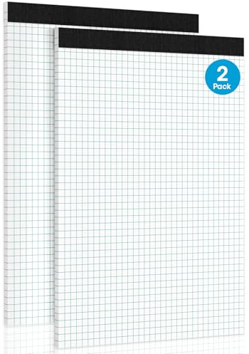Roneky Graph Paper Pads A4 Graph Notebook, 2 Pack 4x4 Quad Grid Paper, 30 Sheets Engineering Paper, Perforations A4 Lined Pads with Sturdy Cardboard for Drawing, Designing, Math Sketching