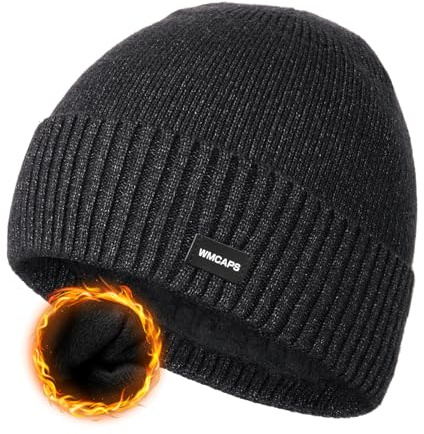 Wmcaps Winter Beanie Mütze, Wintermütze Herren mit Bündchen und Dickem Warmem Futter Warme Wollmütze Strickmütze Bequeme Weiche Stulpenmütze Geschenke für Männer Frauen, Dunkelgrau