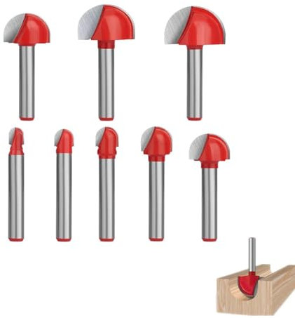 GIONAR 8pcs 1/4 Shank Cove Core Box Router Bit Set, Carbide Tipped Round Nose Router Bits, Woodworking Grooving and Milling Cutter Tool, Precise 1/4 Router Bits for Wood, Plywood