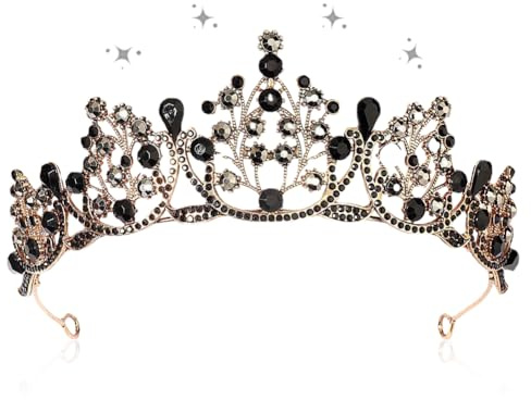 Couronne Noire Baroque en Cristal Blanc - Queen Vintage pour Femme - Pour Bal de Fin d'Année, 1, Alliage