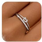 AIBELOPY 925 Sterling Silver Heart Rings for Women Mother Daughter Friendship Knot Ring Eternity Cubic Zirconia Engagement Wedding Band Promise Rings for Her(Silver, 6)