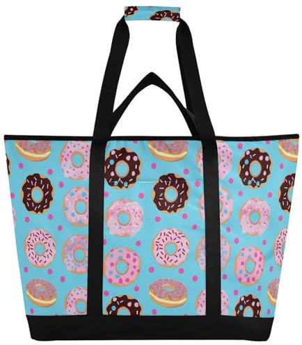 Borsa termica termica con stampa di ciambelle, riutilizzabile, con cerniera, grande, per viaggi o campeggio