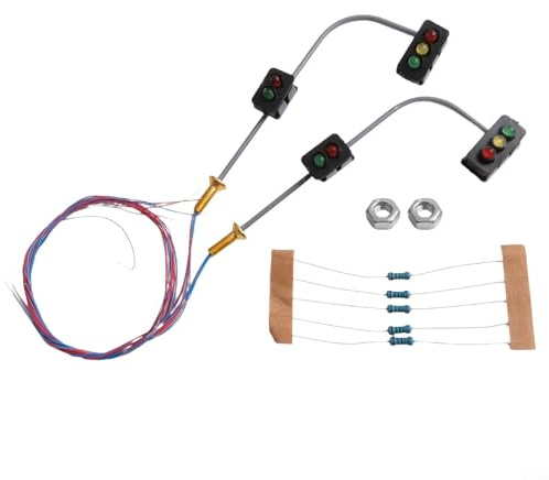 Feeshoppher Paquete de 2 semáforos LED a escala N para modelo de cruce de ferrocarril, señales de calle peatonales de 3 V CC con cables y resistencias, accesorios de diseño de columna