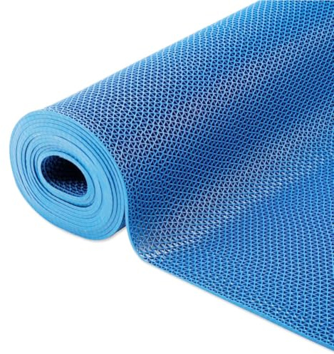 Grande tappetino da doccia antiscivolo anti muffa, 90 x 60 x 0,5 cm, multiuso, in gomma resistente, con fori di scarico, motivo a griglia, in PVC, lavabile, per bagno, cucina, bagno, roulotte, blu