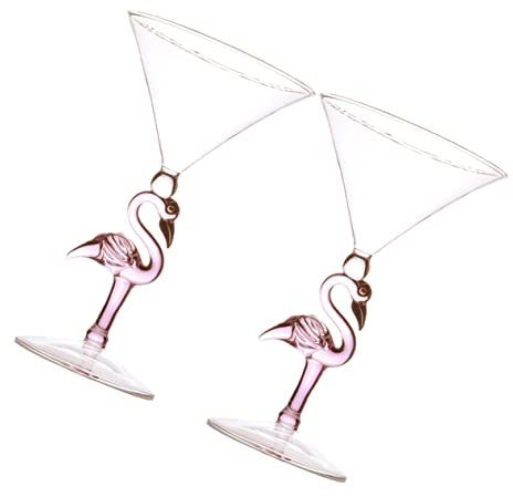 FUNOMOCYA 2 Copas de Cóctel Capacidad 200ml Rosa Cóctel de Vidrio Diseño de Flamenco Resistentes al Desgaste Ideales para Ktv y Bares