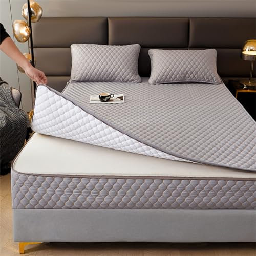 Housse de protection de matelas matelassée imperméable avec fermeture éclair pour lit simple/petit double/king size, lavable et anti-poussière - Gris (90 x 190 + 25 cm)