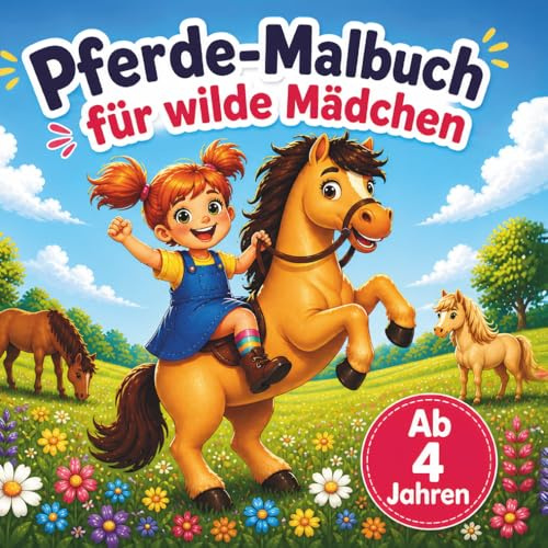 Pferde-Malbuch für wilde Mädchen ab 4 Jahren - 50 liebevolle Ausmalbilder mit Ponys, Reitspaß & Pferdeabenteuern auf dem Reiterhof