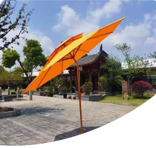 OPOLDBDMAC 2.7m Gartenschirm 2-lagiger Terrassenschirm Neigbar Sonnenschirm Mit 8 Stabile Rippen,UV-Schutz Kurbelschirm Wasserdicht Marktschirm Für Schwimmbad Balkon Strand(Orange)