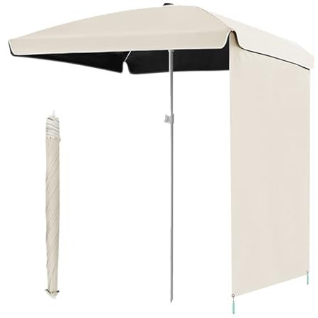 Sombrilla de playa cuadrada con pared lateral, 160 cm/200 cm, toldo de mercado al aire libre con protección UV para camping, sombra de jardín, color albaricoque, refugio solar portátil (160 cm/5 pies)