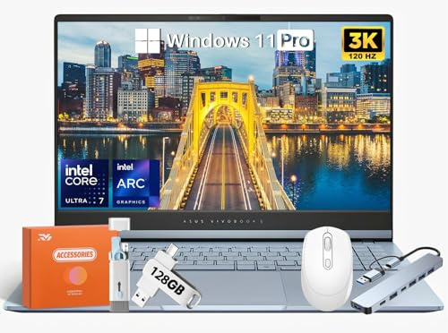 ASUS Vivobook S 15 Slim OLED Laptop, 15.6 3K OLED 120Hz Display, Intel Ultra 7 155H, ARC Graphics, 16 GB DDR5, 1 TB SSD, Backlit Keyboard, Wi-Fi 6E, 1080P Cam, Windows 11 Pro, w/Accessorie
