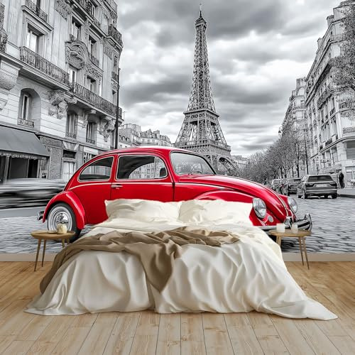 Papier peint panoramique 300 x 210 cm - Photo murale Rues de Paris Tour Eiffel romantique - Revêtement mural décoratif - Design moderne - Décoration pour salon, chambre, cuisine, salle de bain, ado