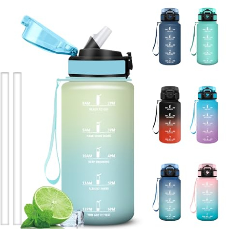 Grsta Borraccia 500ml, Borraccia Bambino con Cannuccia, Bottiglia Motivazionale con Indicatore del Tempo, Facile da Pulire, A Prova di Perdite Borracce per Scuola, Trekking, Viaggio