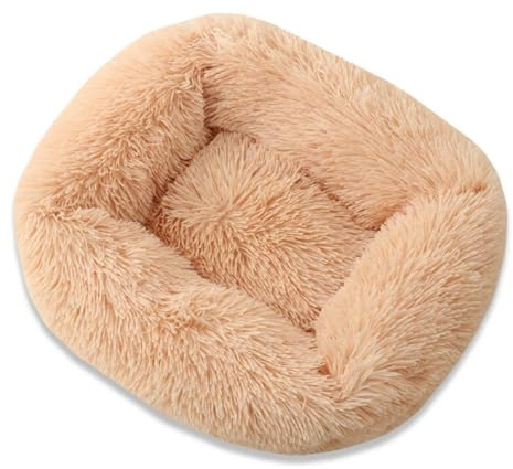 Mateju Hundebett Rechteckig Flauschig, Plüsch Haustierbett Katzenbett Flauschig Weiche Warme Hundekissen mit rutschfest Unterseite Katzenkissen Waschbar (Champagnerfarbe A,S 55x45cm)