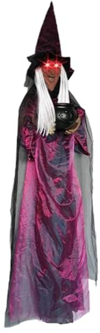 Djowyh Decoración de brujas de Halloween para el jardín y el aire libre - Figura de bruja con ojos brillantes y - Figura de terror con ojos luminosos 180 cm para puerta, árbol, puerta, jardín, techo