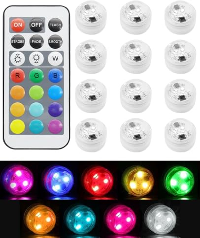 atnayo 12 PCS Small Submersible LED Light, 13 Colour Changing RGB Waterproof Tea Lights with Remote Control for Aquarium Pool Tub Vase Party, Bath, Wedding